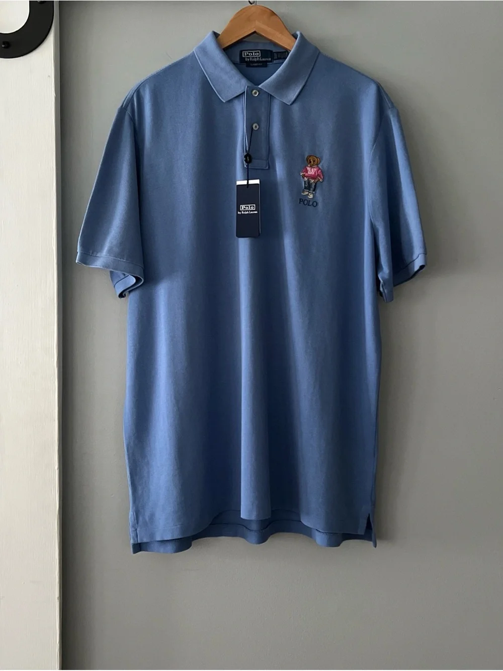 NWT Polo Ralph Lauren Classic Fit Blue Polo Shirt Polo Bear RL 67 Surf MSRP$150